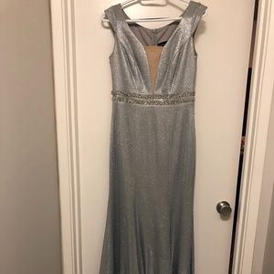 Silver shimmery evening long dress, S-M